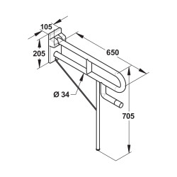 Barre relevable avec béquille ø34 650 mm aluminium ABS antibactérien blanc