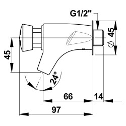 P504 Robinet simple lavabo mural temporisé 15s, chaud G1/2 avec rosace