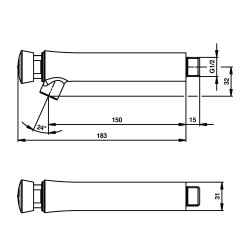 P504 Robinet simple lavabo mural temporisé 15s, froid G1/2, 150mm, 1,9l/min