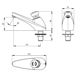 P605s Robinet simple lavabo sur plage temporisé 15s, chaud G1/2