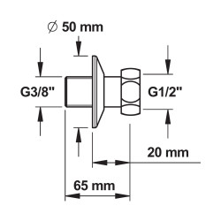 Raccord droit m 1/2xf 3/8 ecrou tournant-l65 mm