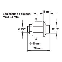 Traversée de cloison MM 1/2" pour mur 34 mm