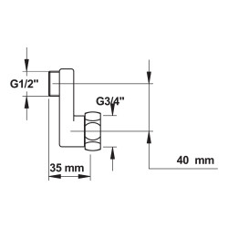 Racc. excentre de 40 mm-m 1/2xf 3/4 ecrou pris.