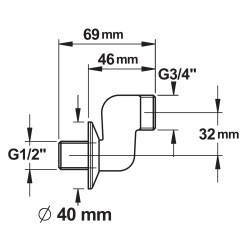 Raccord contre coude 32mm-m 3/8xm 3/4