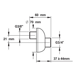 Raccord décalé 21 mm M3/8 x M3/4 rosace 70 mm