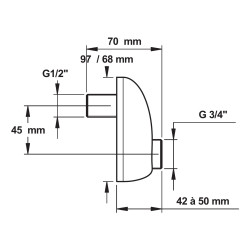 Raccord decale 45 mm-m1/2xm3/4-rosace 68/97 mm