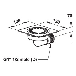 Siphon de sol 120x120 mm sortie horizontale G M 1"1/2 (40x49)