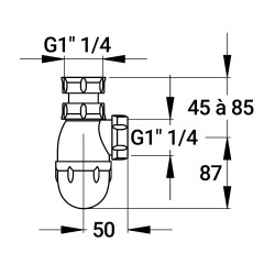 Siphon équerre réglable pour lavabo en ABS blanc, F G1"1/4
