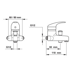 Mitigeur bain/douche-entraxe de 60 a 80mm