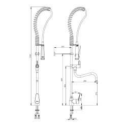 Colonne - mitigeur sur plage avec douchette et bec lg 250 mm