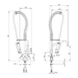 PRESTO CHEF® Mini colonne - mélangeur sur plage avec douchette et bec 250 mm