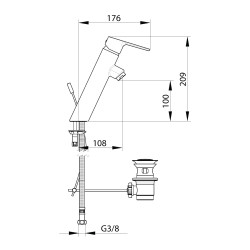 HOPTIM' - Mitigeur lavabo EP h100 mm s108 mm - manette pleine - avec vidage