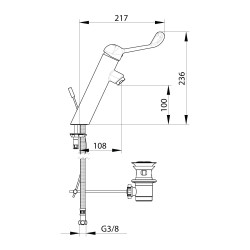 HOPTIM' - Mitigeur lavabo EP h100 mm s108 mm - commande au coude - avec vidage