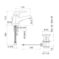 Mitigeur de lavabo à bec fixe h 53,5 mm - manette pleine - avec vidage