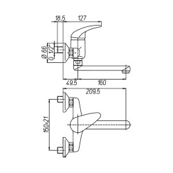 Mitigeur d'évier entraxe 150 mm avec manette pleine courte et bec orientable