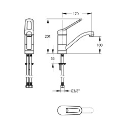 MODUL'MIX mitigeur hospitalier lavabo céramiqueØ40 h100 bec fixe ou orientable (réf. 75040)