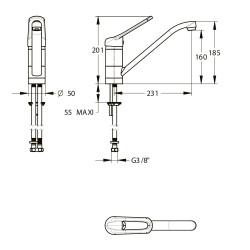 MODUL'MIX mitigeur hospitalier évier céramiqueØ40 h160 bec fixe ou orientable (réf. 75041)