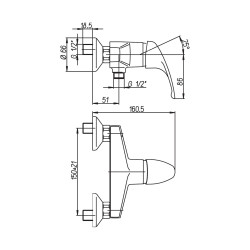 Mitigeur de douche ea 150 mm - manette pleine, butée plastique