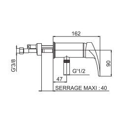 Mitigeur douche monotrou sortie basse, manette bas, flexible 350mm