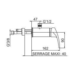 Mitigeur douche monotrou sortie haute, manette bas, flexible 350mm