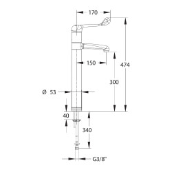 MODUL'MIX mitigeur hospitalier céramiqueØ40 h300 s150 bec fixe ou orientable