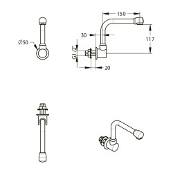 Rejet mural à bec par-dessus fixe, démontable s150 mm h170 mm