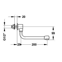 Rejet mural à bec par-dessous orientable démontable s200 mm