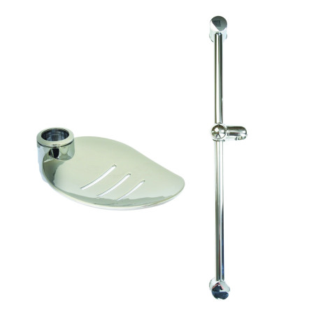 Barre de douche 600 mm, coulisseau, porte savon