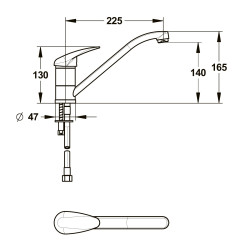 Mitigeur d'évier bec orientable lisse - h140 manette pleine NF