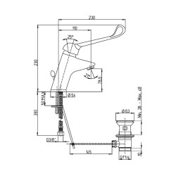 Mitigeur de lavabo bec fixe h 78,5 mm commande coude avec vidage
