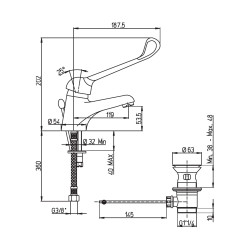 Mitigeur de lavabo bec fixe h 53,5 mm commande coude avec vidage