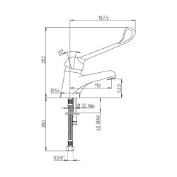 Mitigeur de lavabo bec fixe h 53,5 mm commande coude sans vidage