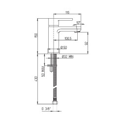 Mitigeur de lavabo bec fixe h 92 mm manette fine cartouche C3 sans vidage