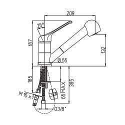 Mitigeur d'évier à bec orientable h 126 douchette extractible, manette ajourée