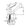 Mitigeur d'évier à bec orientable h 126 douchette extractible, manette ajourée