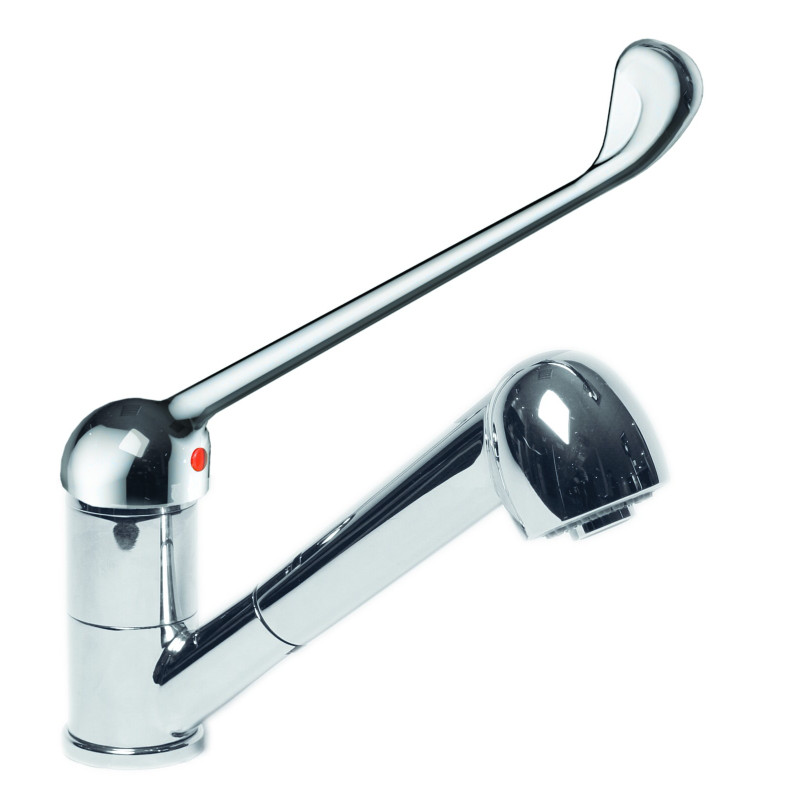 Mitigeur d'évier à bec orientable h 126 douchette extractible, commande au coude