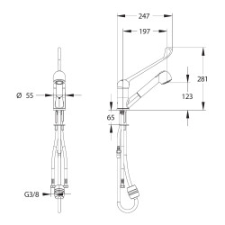 Mitigeur d'évier à bec orientable h 126 douchette extractible, commande au coude