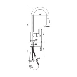 Mitigeur d'évier bec orientable haut manette fil h 195 - douchette extractible