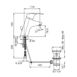 Mitigeur de lavabo à bec fixe NF h 78,5 avec manette pleine et vidage