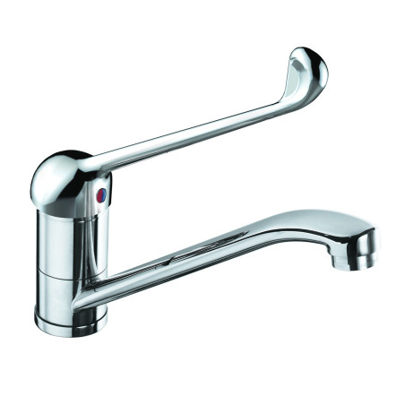 Mitigeur d'évier à bec orientable lisse h140 avec commande au coude