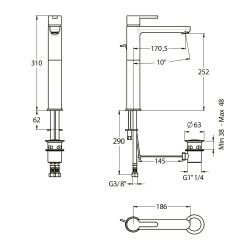Mitigeur évier h 252 mm s 170 mm c3 avec vidage