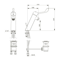 HOPTIM' - Mitigeur lavabo CØ35 h100 mm s108 mm - commande au coude - avec vidage