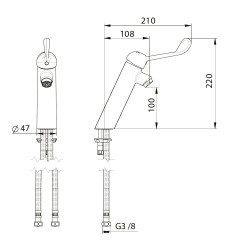HOPTIM' - Mitigeur lavabo CØ35 h100 mm s108 mm - commande au coude - sans vidage