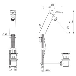 HOPTIM' - Mitigeur lavabo CØ35 h100 mm s108 mm - manette ajourée - avec vidage