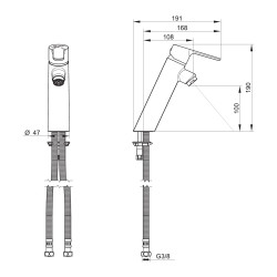 HOPTIM' - Mitigeur lavabo CØ35 h100 mm s 108 mm - manette pleine - sans vidage
