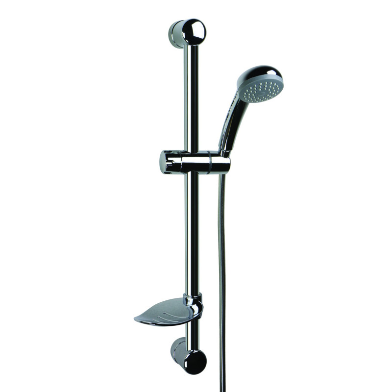 Kit douche avec barre, porte-savon, douchette 1 jet, flexible lisse 1500mm