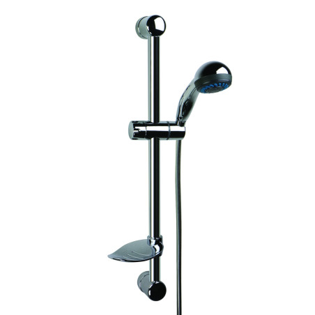 Kit douche avec barre, porte-savon, douchette 2 jets, flexible lisse 1500mm