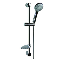 Kit douche avec barre, porte-savon, douchette 3 jets, flexible lisse 1750mm