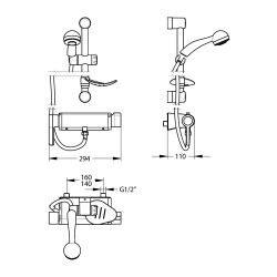 MASTERMIX Kit douche ref 75948 : douchette, barre, porte-sav, flexible 850 mm