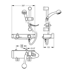MASTERMIX Kit douche ref 75950 : douchette, barre, porte-sav, flexible 850 mm